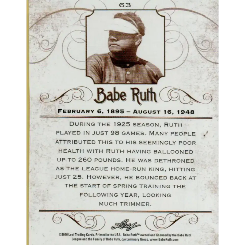 2016 Leaf Babe Ruth Collection #63 Babe Ruth NM-MT Baseball Card
