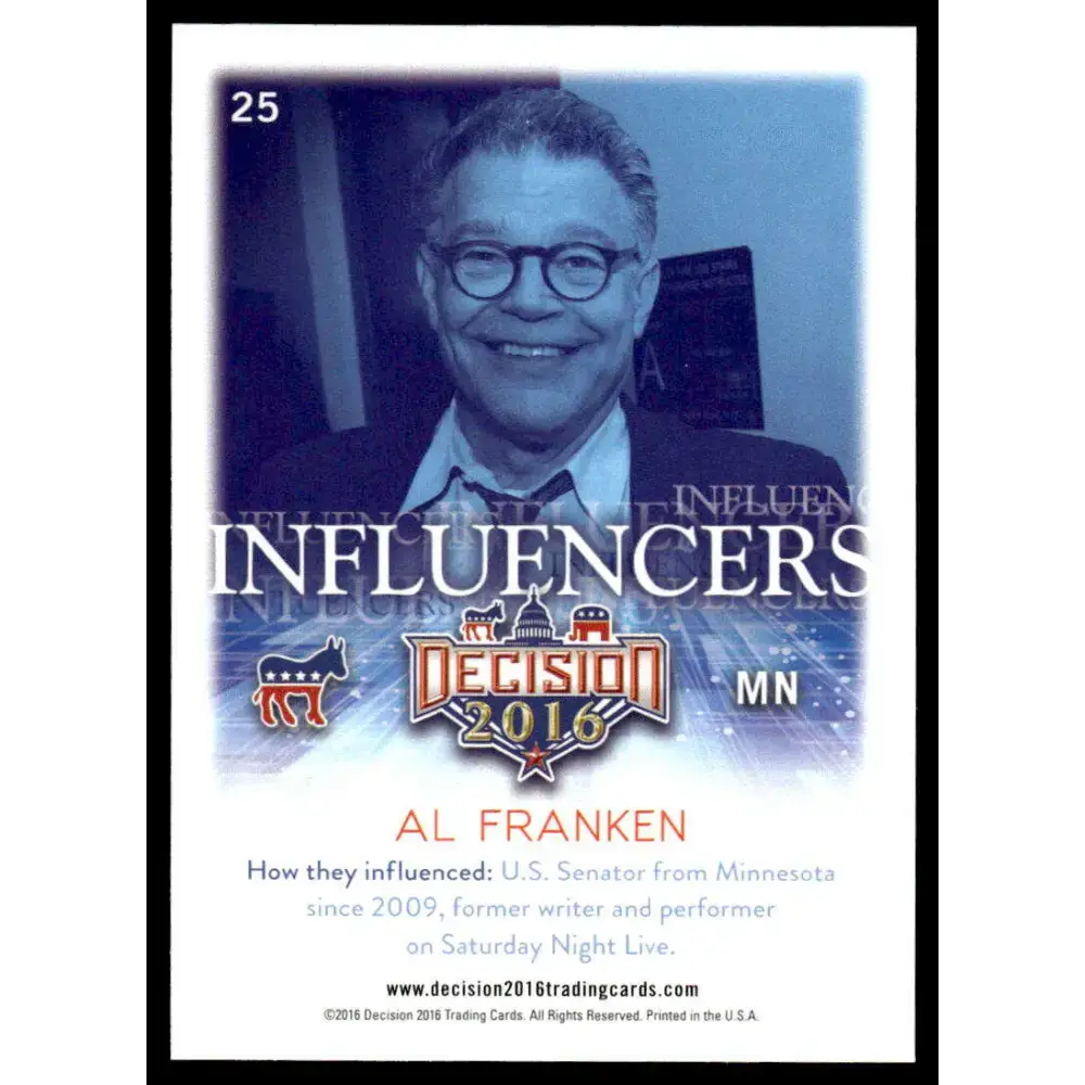 2016 Leaf Decision 2016 #25 Al Franken NM-MT Political Trading Card - Non-Sports Card Single