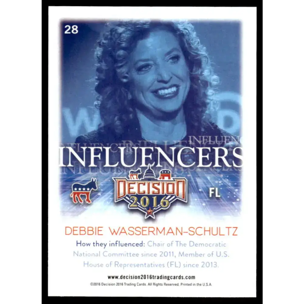 2016 Leaf Decision 2016 #28 Debbie Wasserman-Schultz NM-MT Political Trading Card - Non-Sports Card Single