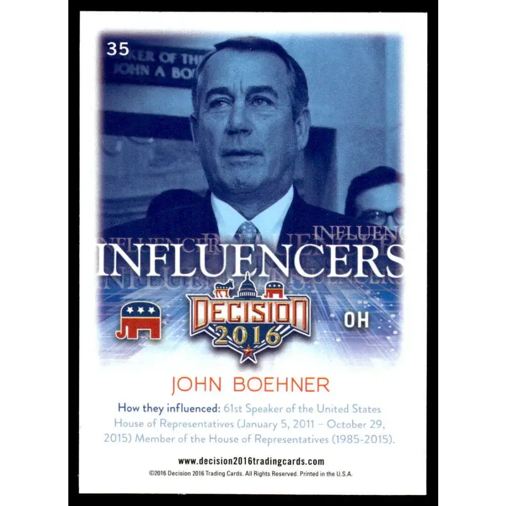 2016 Leaf Decision 2016 #35 John Boehner NM-MT Political Trading Card - Non-Sports Card Single
