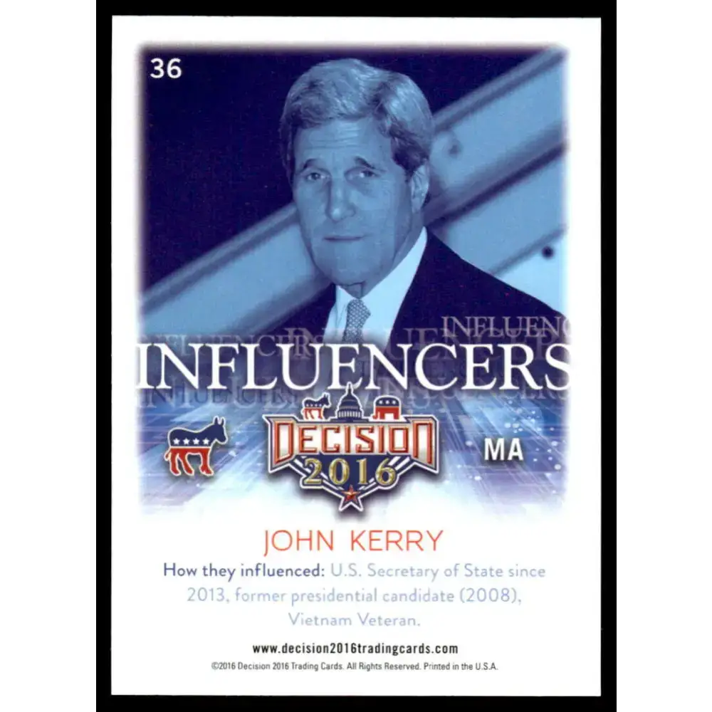 2016 Leaf Decision 2016 #36 John Kerry NM-MT Political Trading Card - Non-Sports Card Single
