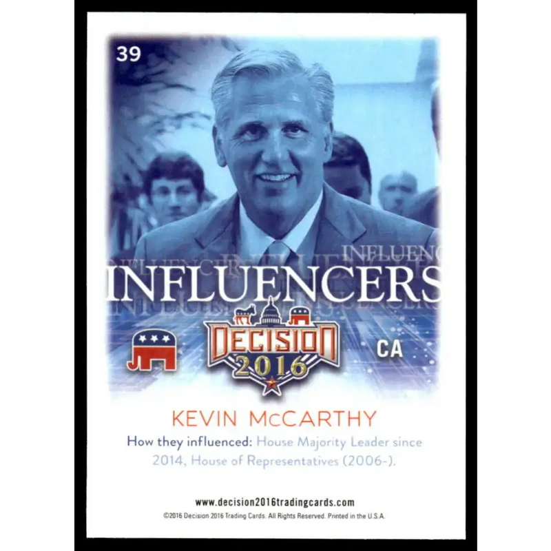 2016 Leaf Decision 2016 #39 Kevin McCarthy NM-MT Political Trading Card - Non-Sports Card Single