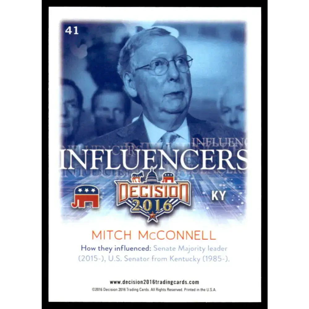 2016 Leaf Decision 2016 #41 Mitch McConnell NM-MT Political Trading Card - Non-Sports Card Single