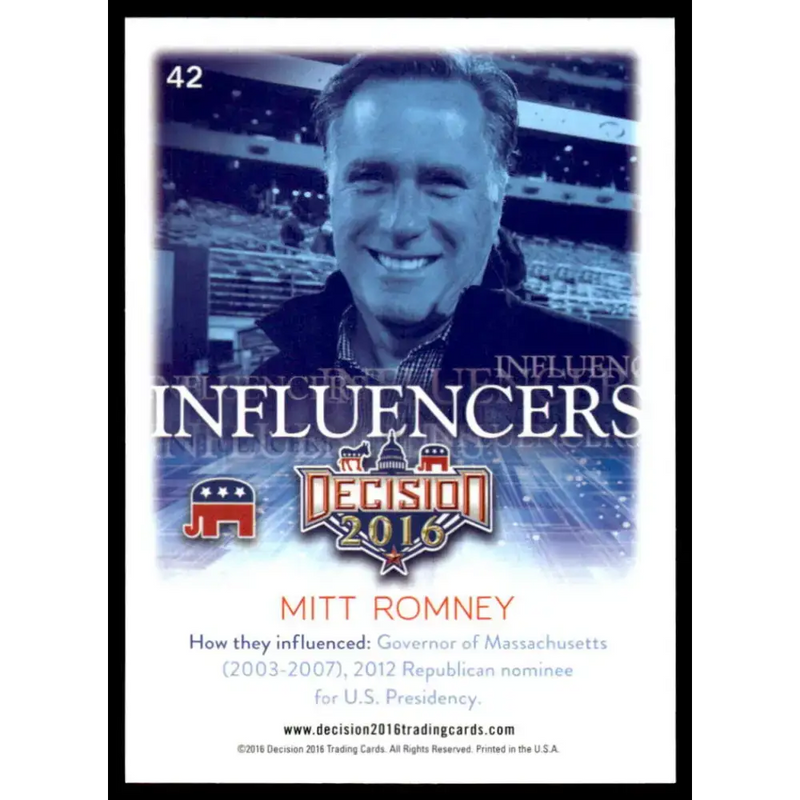 2016 Leaf Decision 2016 #42 Mitt Romney NM-MT Political Trading Card - Non-Sports Card Single