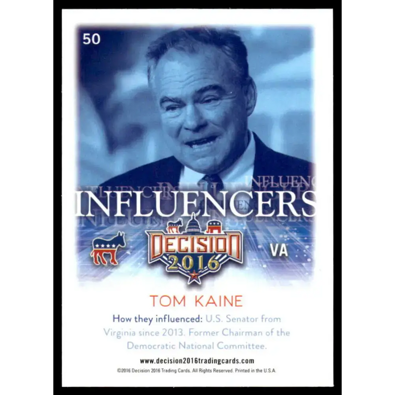 2016 Leaf Decision 2016 #50 Tom Kaine NM-MT Political Trading Card - Non-Sports Card Single
