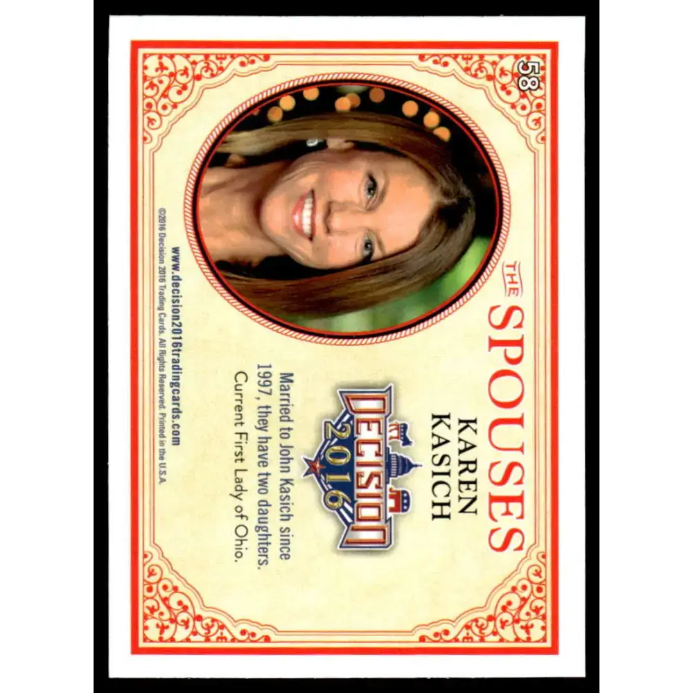 2016 Leaf Decision 2016 #58 Karen Kasich NM-MT Political Trading Card - Non-Sports Card Single