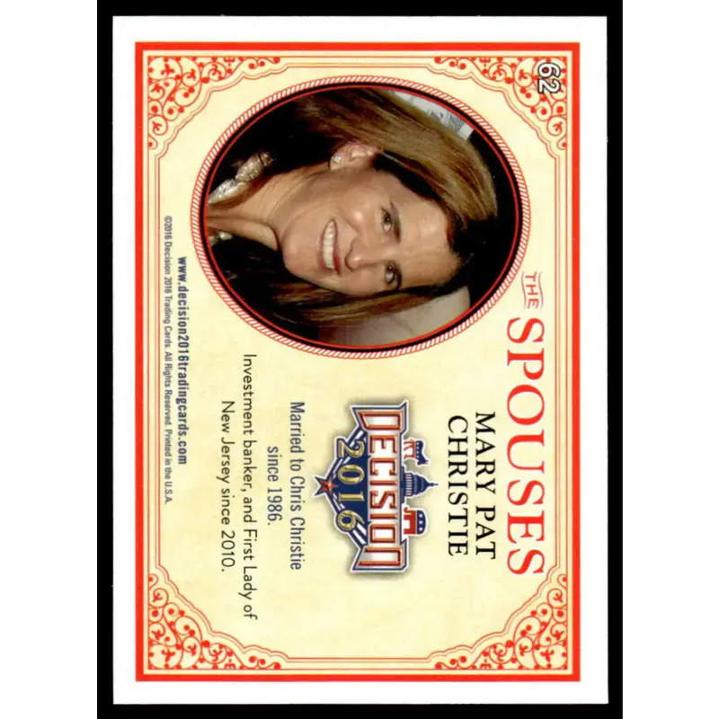 2016 Leaf Decision 2016 #62 Mary Pat Christie NM-MT Political Trading Card - Non-Sports Card Single