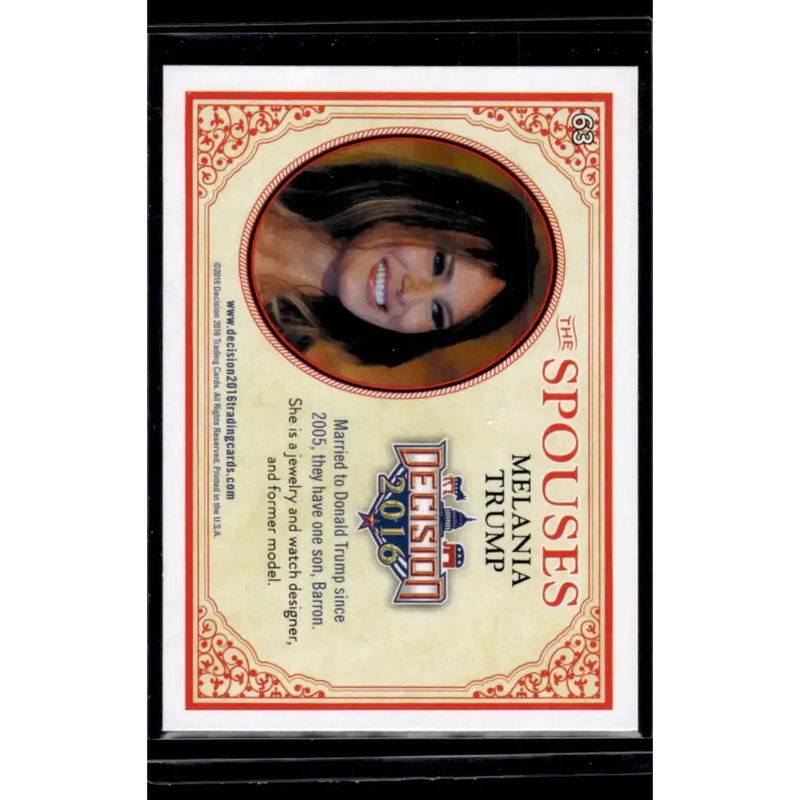 2016 Leaf Decision 2016 #63 Melania Trump NM-MT Political Trading Card - Non-Sports Card Single