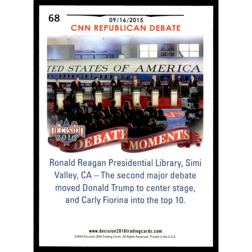 2016 Leaf Decision 2016 #68 CNN Republican Debate 9/16/15 NM-MT Political Trading Card - Non-Sports Card Single