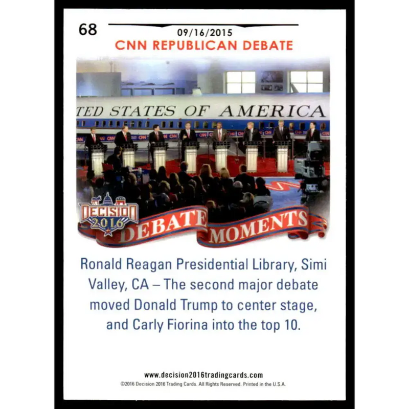2016 Leaf Decision 2016 #68 CNN Republican Debate 9/16/15 NM-MT Political Trading Card - Non-Sports Card Single