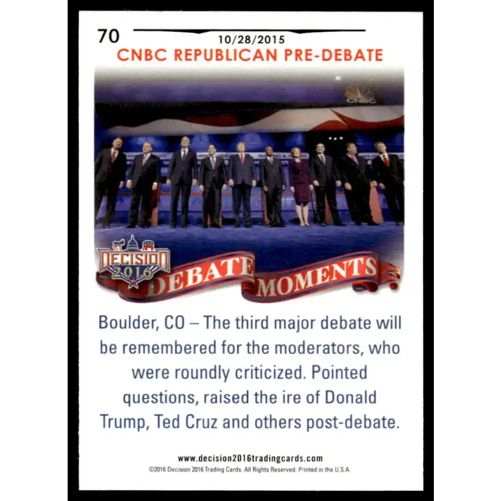 2016 Leaf Decision 2016 #70 CNBC Republican Debate 10/28/15 NM-MT Political Trading Card - Non-Sports Card Single