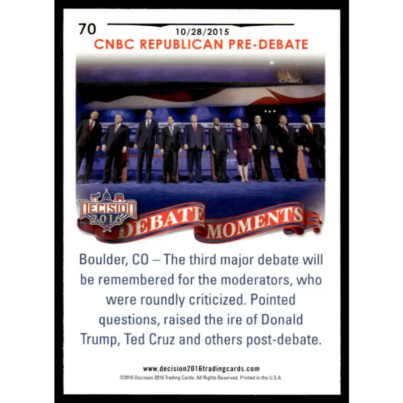 2016 Leaf Decision 2016 #70 CNBC Republican Debate 10/28/15 NM-MT Political Trading Card - Non-Sports Card Single