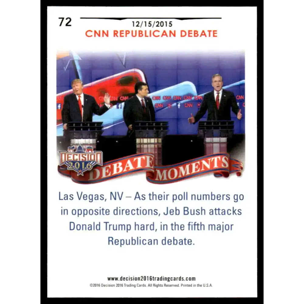 2016 Leaf Decision 2016 #72 CNN Republican Debate 12/15/15 NM-MT Political Trading Card - Non-Sports Card Single