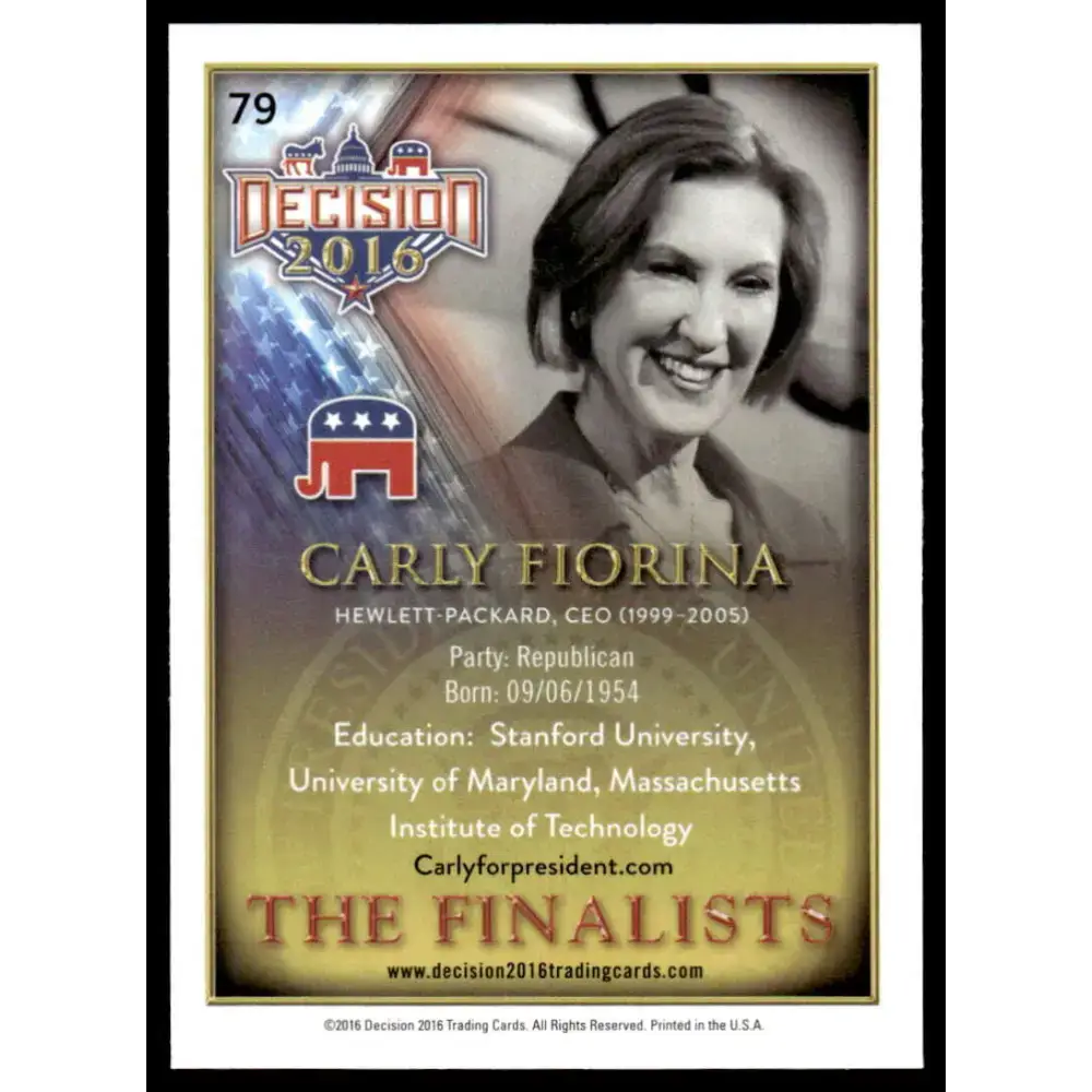 2016 Leaf Decision 2016 #79 Carly Fiorina NM-MT Political Trading Card - Non-Sports Card Single