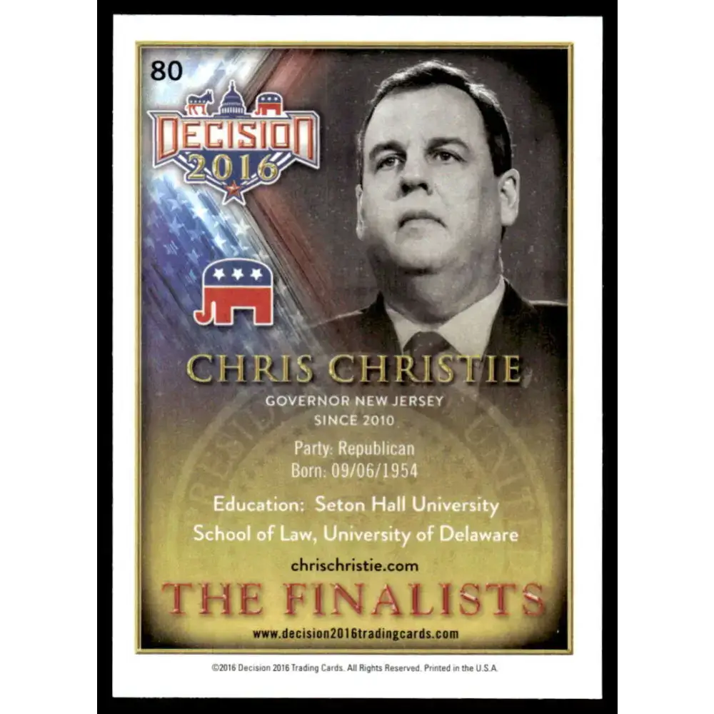 2016 Leaf Decision 2016 #80 Chris Christie NM-MT Political Trading Card - Political Trading Card Single