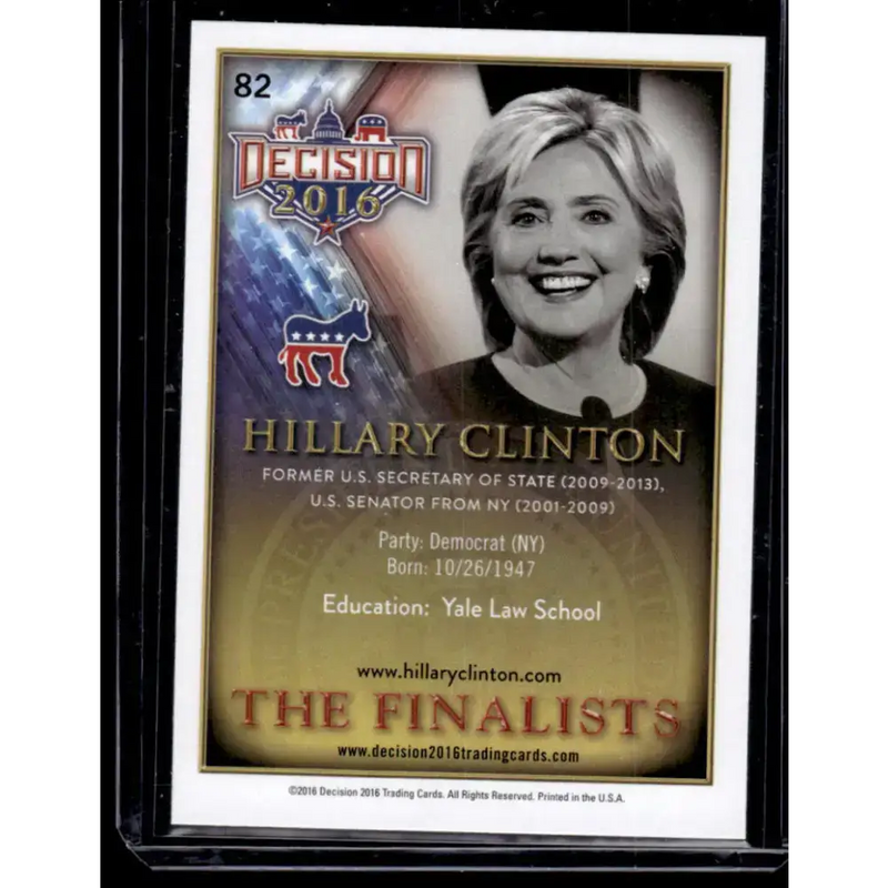 2016 Leaf Decision 2016 #82 Hillary Clinton NM-MT Political Trading Card - Non-Sports Card Single
