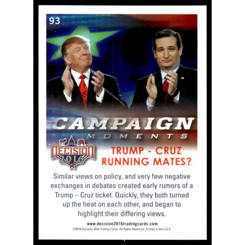 2016 Leaf Decision 2016 #93 Trump - Cruz Running mates? NM-MT Political Trading Card - Non-Sports Card Single