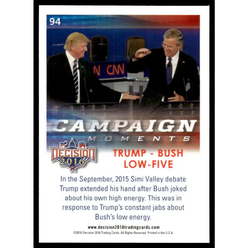2016 Leaf Decision 2016 #94 Trump - Bush low-five NM-MT Political Trading Card - Non-Sports Card Single