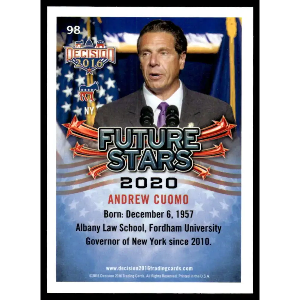 2016 Leaf Decision 2016 #98 Andrew Cuomo NM-MT Political Trading Card - Non-Sports Card Single