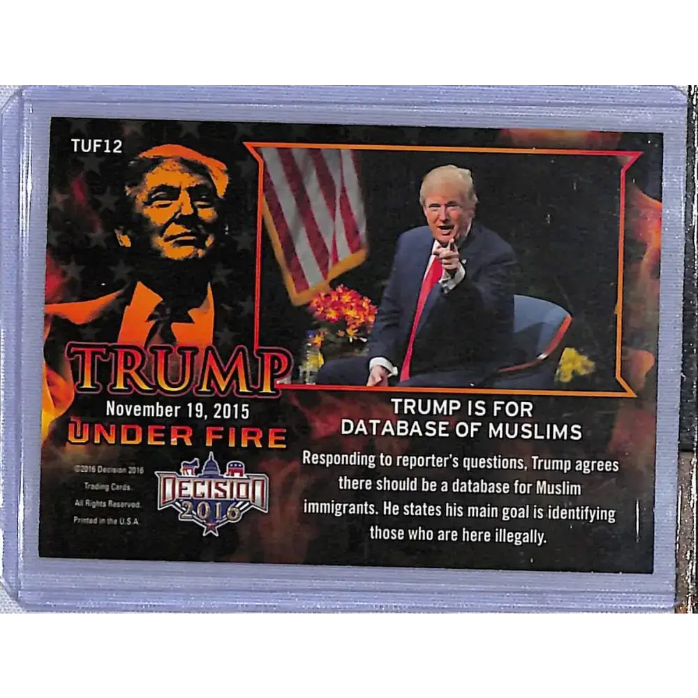 2016 Leaf Decision 2016 Tump Under Fire #TUF12 Trump calls for database of Muslims NM-MT Political Trading Card
