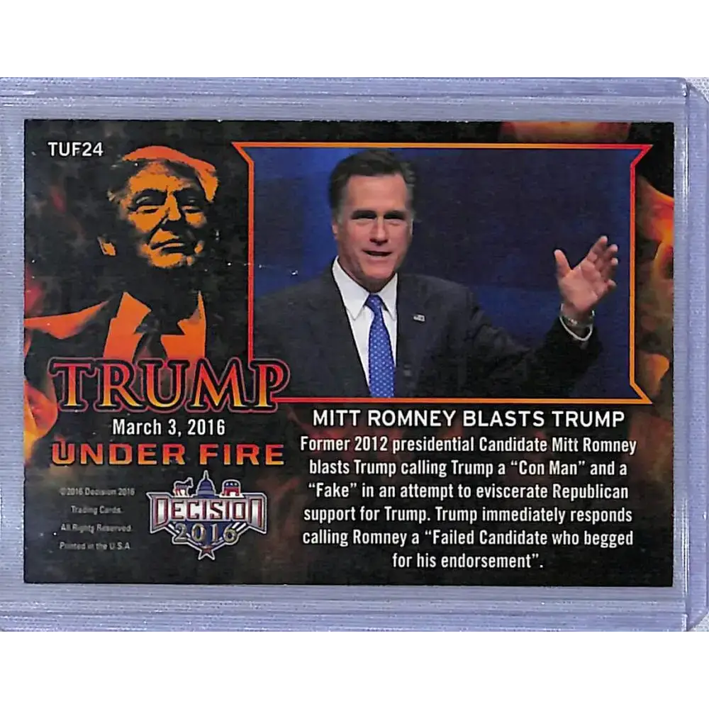 2016 Leaf Decision 2016 Tump Under Fire #TUF24 Mitt Romney Blasts Trump NM-MT Political Trading Card - Non-Sports Card