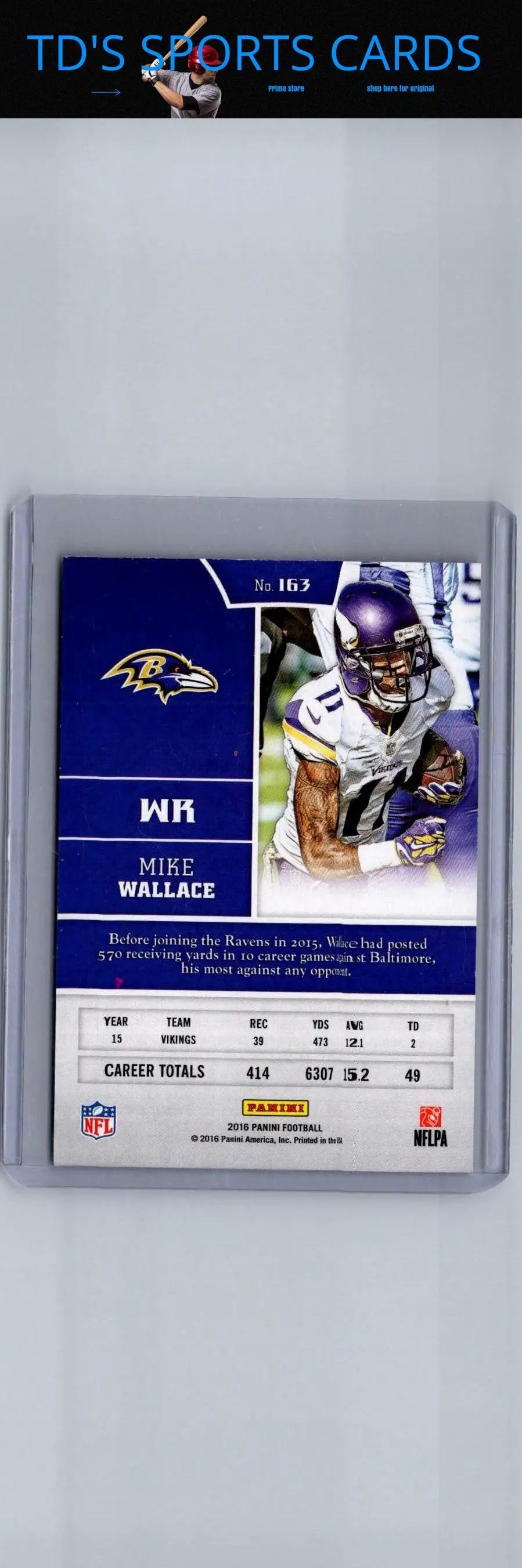Mike Wallace football card from 2016 Panini Bravery Green series showcasing Mike Wallace bravery