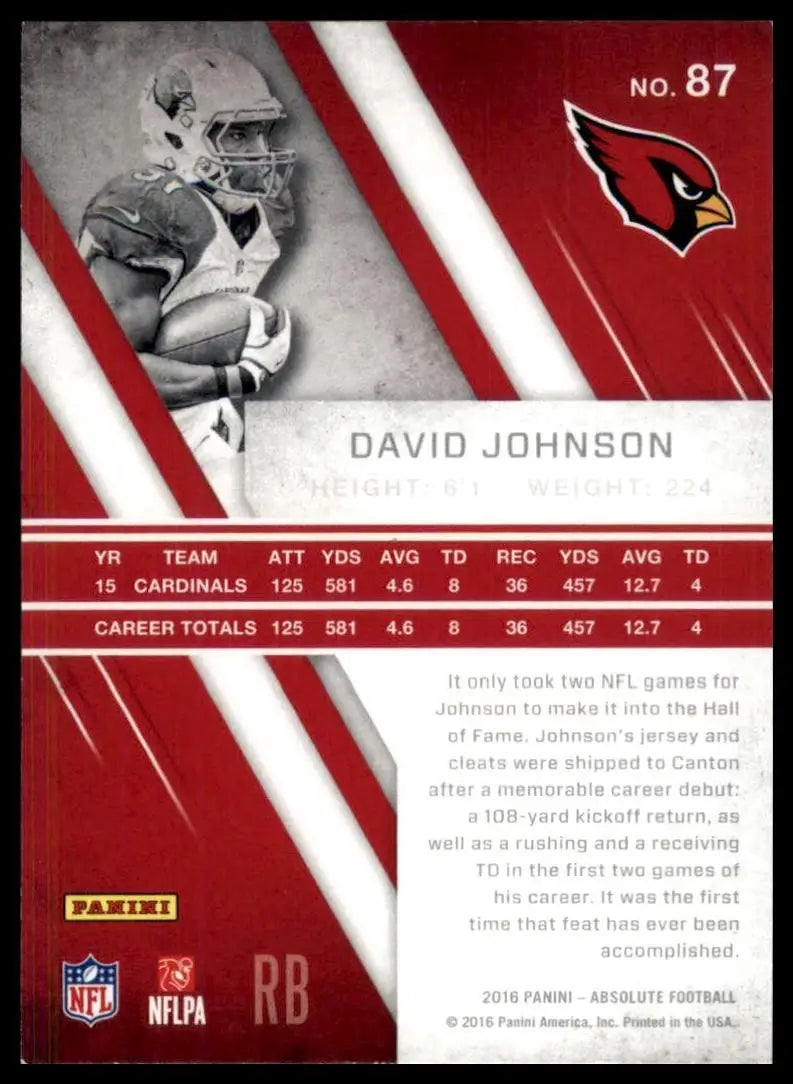 2016 Panini Absolute David Johnson #87 Arizona Cardinals Football Card NFL Sport - Football Card Single