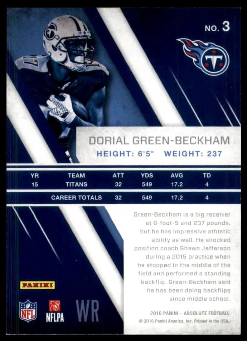 2016 Panini Absolute Dorial Green Beckham #3 Tennessee Titans Football Card NFL