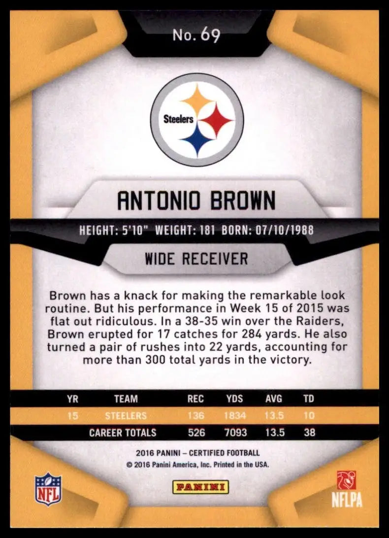 2016 Panini Certified - Antonio Brown #69 - Football Card Single