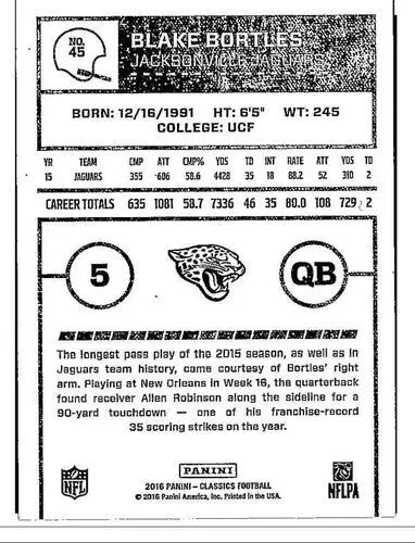 2016 Panini Classics #45 Blake Bortles NM-MT Jaguars ID:6093 - Football Card Single