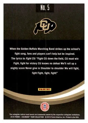 Original gloss Panini Colorado Buffaloes fight song card featuring Simply Sandoval NM Near Mint