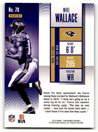 Back of a Mike Wallace Baltimore Ravens football trading card with original gloss