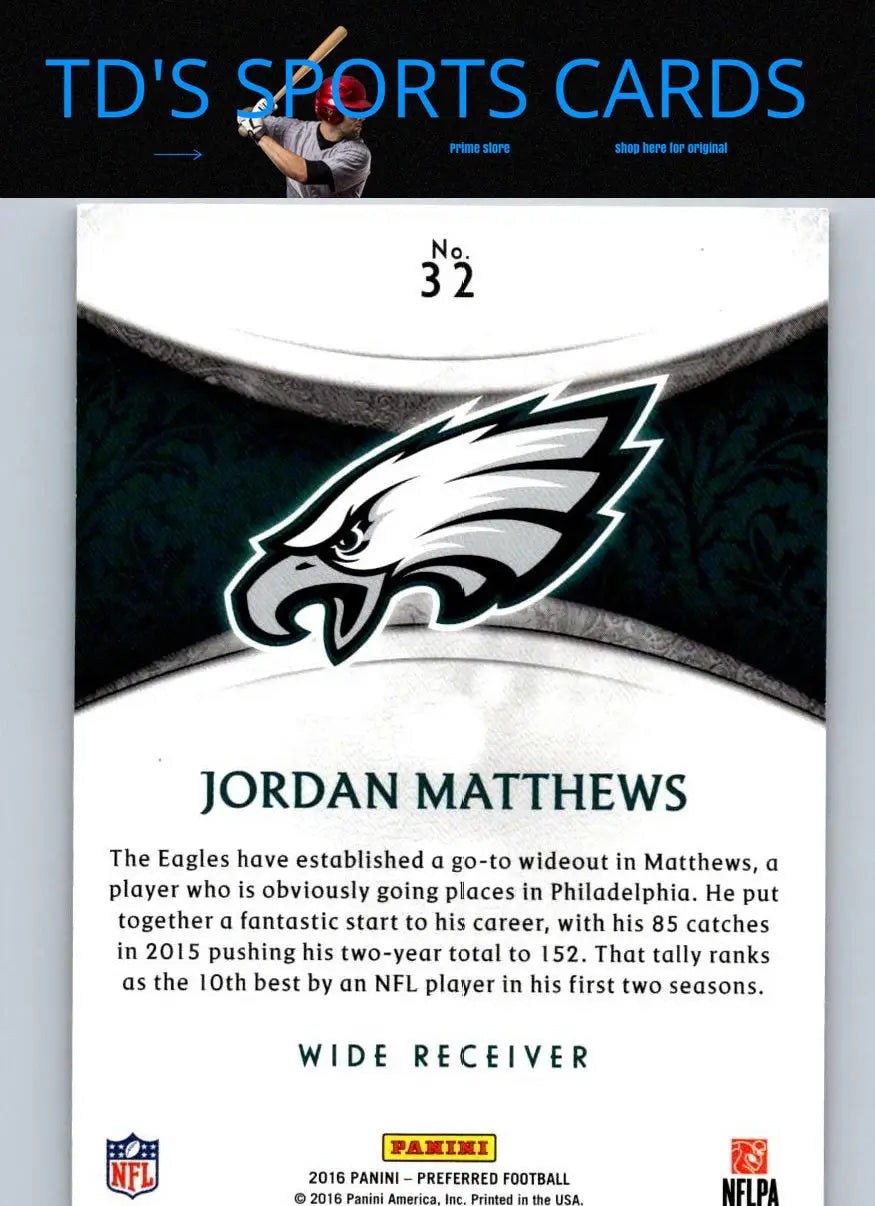 Jordan Matthews football card from Panini Crown Royale featuring Jordan Matthews Platinum