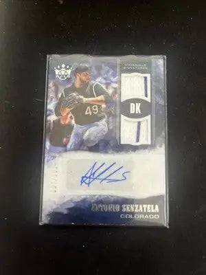 Baseball card with autograph and jersey swatch of Antonio Senzatela from Panini Diamond Kings