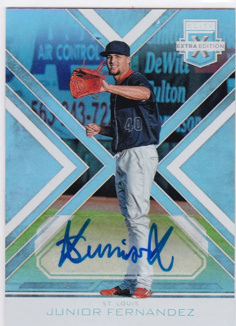 Signed 2016 Panini Extra Elite Junior Fernandez Auto baseball trading card in navy uniform