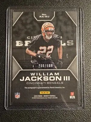 2016 Panini Infinity #RA-WJ William Jackson III Rookie Autographs #/488 - Football Card Single