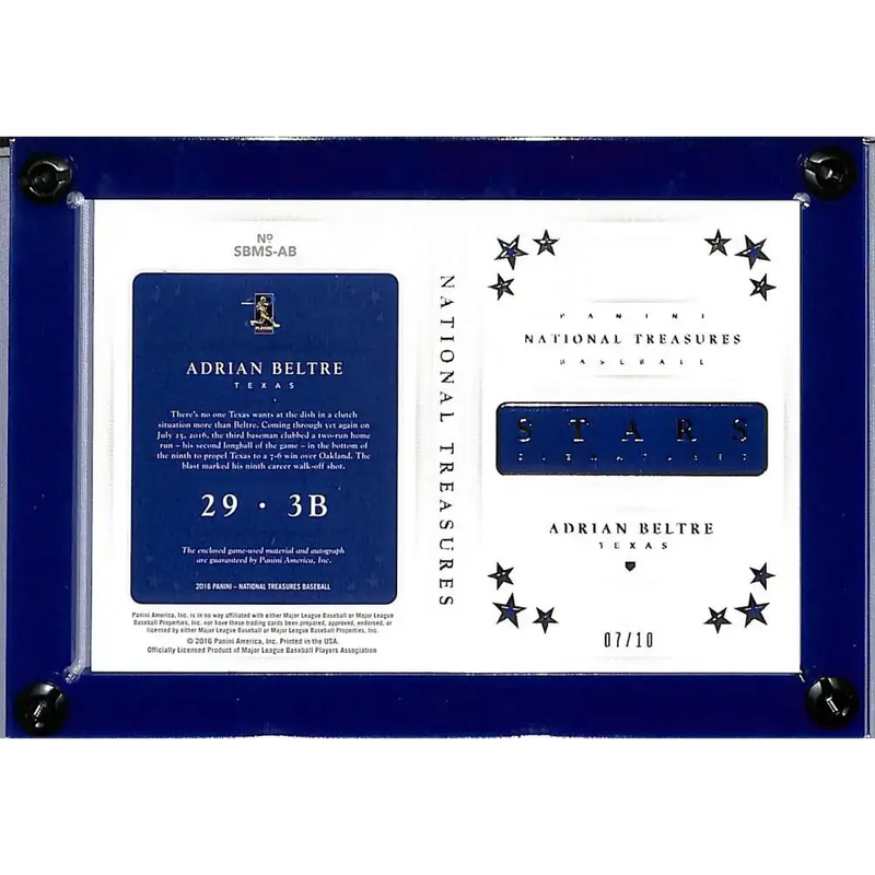 2016 Panini National Treasures Stars #SBMS-AB Adrian Beltre NM-MT MEM Auto 7/10 Texas Rangers - Baseball Card Single