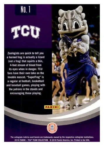 Original gloss TCU Horned Frogs SuperFrog trading card from 2016 Panini Simply Sandoval