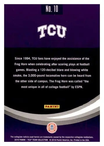 Original gloss TCU Frog Horn trading card from Panini TCU Horned Frogs 2016 Traditions NM-MT