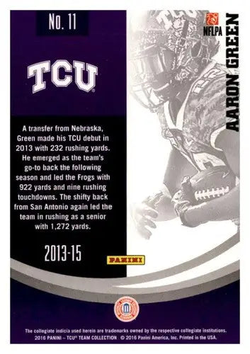 Aaron Green football card from 2016 Panini TCU Horned Frogs sports cards collection