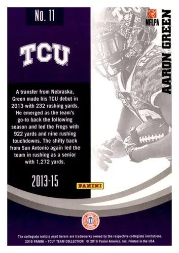Original gloss Aaron Green football card from Panini TCU Horned Frogs 2016 collection