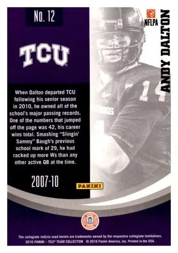 Original gloss Panini TCU Horned Frogs Andy Dalton trading card image