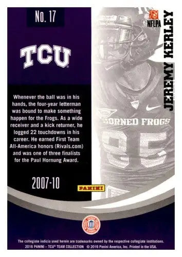 2016 Panini TCU Horned Frogs #17 Jeremy Kerley NM-MT - Football Card Single