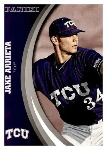 Original gloss of Jake Arrieta baseball card from 2016 Panini TCU Horned Frogs series