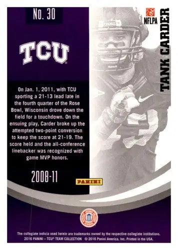 2016 Panini TCU Horned Frogs #30 Tank Carder NM-MT - Football Card Single
