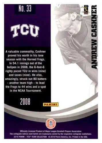 Original gloss 2016 Panini TCU Horned Frogs Andrew Cashner baseball card image