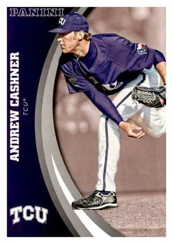 Original gloss baseball card featuring Andrew Cashner from 2016 Panini TCU Horned Frogs