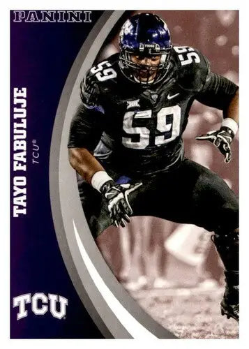 Original gloss football player in uniform from Panini TCU Horned Frogs #44 Tayo Fabuluje NM-MT