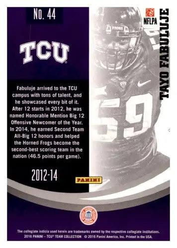 Original gloss Football trading card Panini TCU Horned Frogs Tayo Fabuluje NM-MT