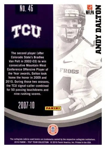 Andy Dalton football card from 2016 Panini TCU Horned Frogs collection